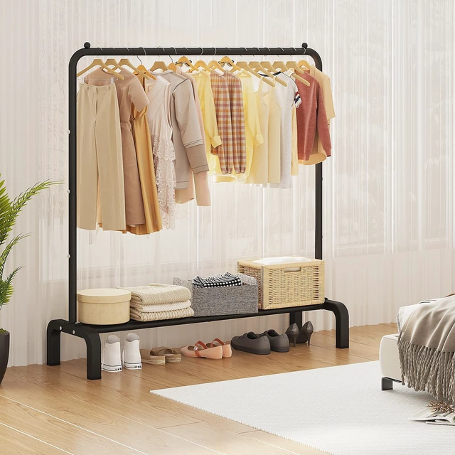 Alt view image 4 of 7 - Garment Rack Clothing Clothes Rack for Clothes Organizing Black | Metal 43.3 Inches Garment Rack Clothing Clothes Rack with Bottom Shelf for Hanging Clothes Coats Skirts Shirts Sweaters Black