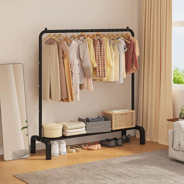 Alt view image 5 of 7 - Garment Rack Clothing Clothes Rack for Clothes Organizing Black | Metal 43.3 Inches Garment Rack Clothing Clothes Rack with Bottom Shelf for Hanging Clothes Coats Skirts Shirts Sweaters Black