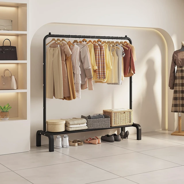Alt view image 6 of 7 - Garment Rack Clothing Clothes Rack for Clothes Organizing Black | Metal 43.3 Inches Garment Rack Clothing Clothes Rack with Bottom Shelf for Hanging Clothes Coats Skirts Shirts Sweaters Black