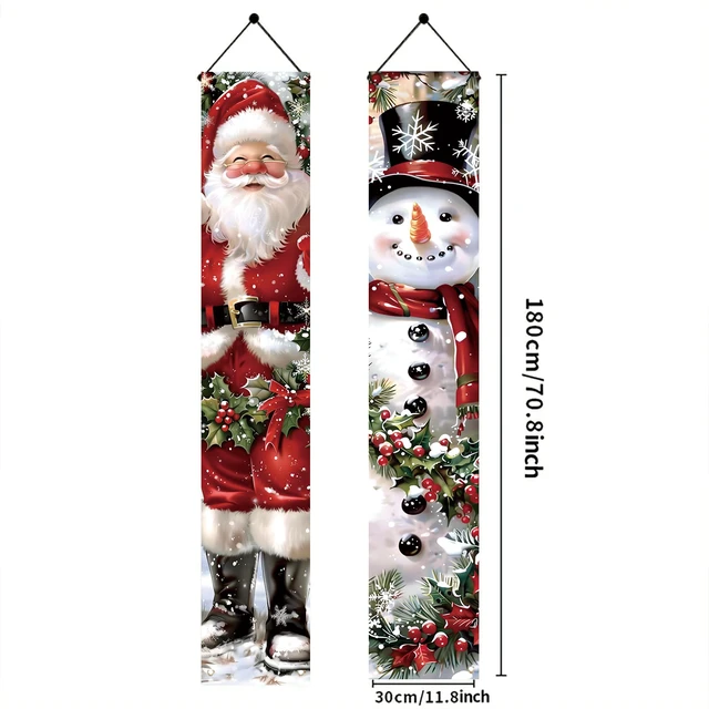Alt view image 2 of 7 - 2PCS Christmas Porch Banner Decorations 71 x 12 Inch Santa and Snowman Hanging Sign Outdoor Vertical Front Door Holiday Banner for Winter Yard Party Home Wall Entryway Decor