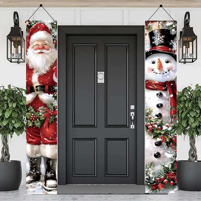 Alt view image 3 of 7 - 2PCS Christmas Porch Banner Decorations 71 x 12 Inch Santa and Snowman Hanging Sign Outdoor Vertical Front Door Holiday Banner for Winter Yard Party Home Wall Entryway Decor
