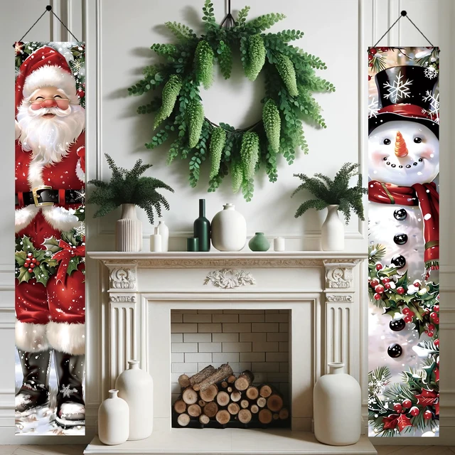 Alt view image 5 of 7 - 2PCS Christmas Porch Banner Decorations 71 x 12 Inch Santa and Snowman Hanging Sign Outdoor Vertical Front Door Holiday Banner for Winter Yard Party Home Wall Entryway Decor