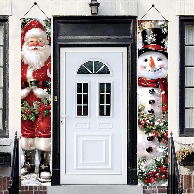 Alt view image 4 of 7 - 2PCS Christmas Porch Banner Decorations 71 x 12 Inch Santa and Snowman Hanging Sign Outdoor Vertical Front Door Holiday Banner for Winter Yard Party Home Wall Entryway Decor