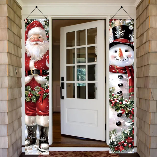 Alt view image 6 of 7 - 2PCS Christmas Porch Banner Decorations 71 x 12 Inch Santa and Snowman Hanging Sign Outdoor Vertical Front Door Holiday Banner for Winter Yard Party Home Wall Entryway Decor
