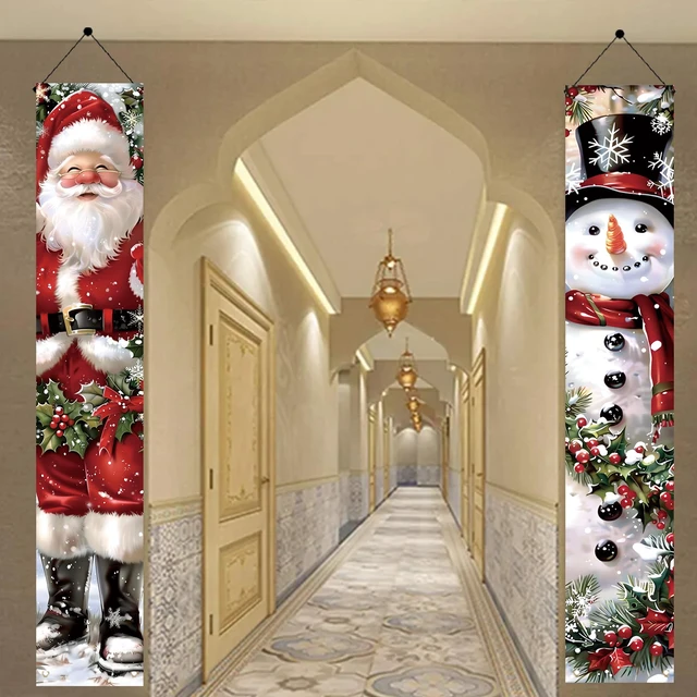 Alt view image 7 of 7 - 2PCS Christmas Porch Banner Decorations 71 x 12 Inch Santa and Snowman Hanging Sign Outdoor Vertical Front Door Holiday Banner for Winter Yard Party Home Wall Entryway Decor