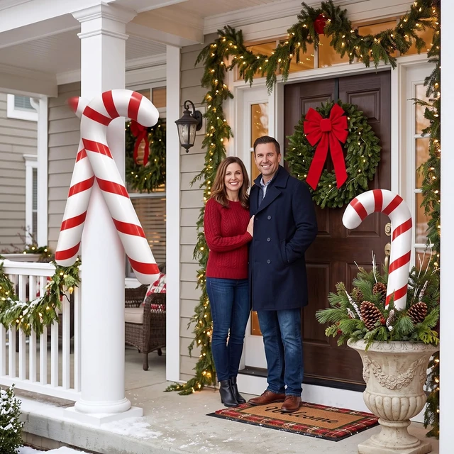 Alt view image 3 of 7 - 2pcs Inflatable Candy Canes Balloons for Christmas Candy Cane Decorations - Large Pool Floats Outdoor Candy Canes Balloons for Candy Cane Christmas Decorations