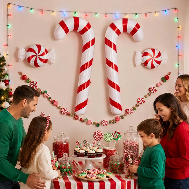 Alt view image 4 of 7 - 2pcs Inflatable Candy Canes Balloons for Christmas Candy Cane Decorations - Large Pool Floats Outdoor Candy Canes Balloons for Candy Cane Christmas Decorations