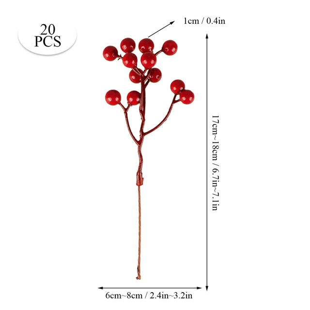 Alt view image 2 of 7 - 20 Pack 7 Inch Artificial Red Berry Picks for Christmas Tree Burgundy Red Berries Stems Holly Berry Branches Ornaments Wreath Crafts Wedding Holiday Season Winter Home Decor