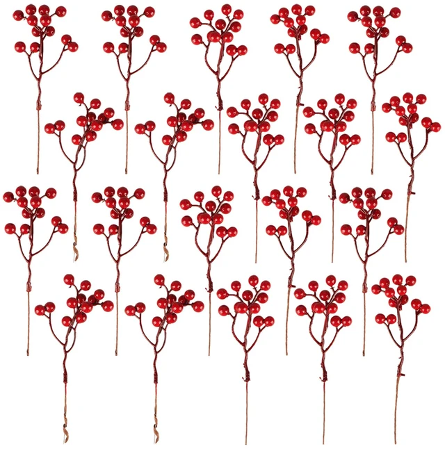 Main image of 20 Pack 7 Inch Artificial Red Berry Picks for Christmas Tree Burgundy Red Berries Stems Holly Berry Branches Ornaments Wreath Crafts Wedding Holiday Season Winter Home Decor