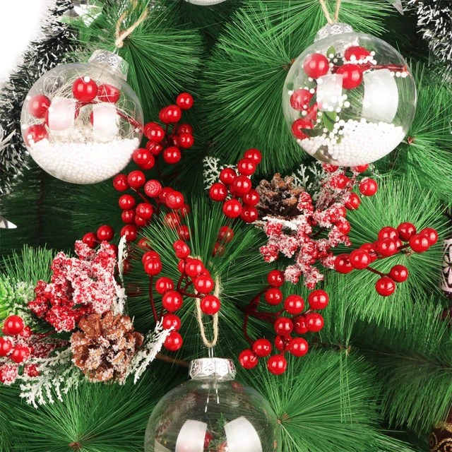 Alt view image 3 of 7 - 20 Pack 7 Inch Artificial Red Berry Picks for Christmas Tree Burgundy Red Berries Stems Holly Berry Branches Ornaments Wreath Crafts Wedding Holiday Season Winter Home Decor