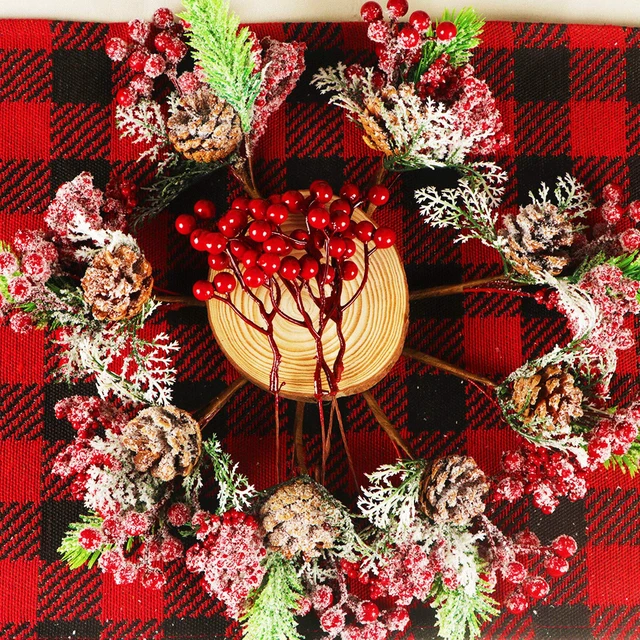 Alt view image 5 of 7 - 20 Pack 7 Inch Artificial Red Berry Picks for Christmas Tree Burgundy Red Berries Stems Holly Berry Branches Ornaments Wreath Crafts Wedding Holiday Season Winter Home Decor