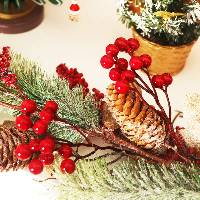 Alt view image 4 of 7 - 20 Pack 7 Inch Artificial Red Berry Picks for Christmas Tree Burgundy Red Berries Stems Holly Berry Branches Ornaments Wreath Crafts Wedding Holiday Season Winter Home Decor