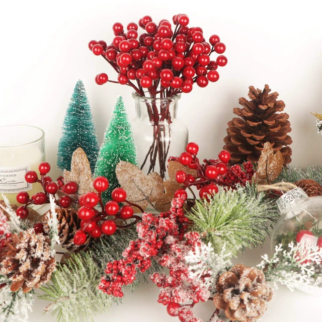 Alt view image 7 of 7 - 20 Pack 7 Inch Artificial Red Berry Picks for Christmas Tree Burgundy Red Berries Stems Holly Berry Branches Ornaments Wreath Crafts Wedding Holiday Season Winter Home Decor
