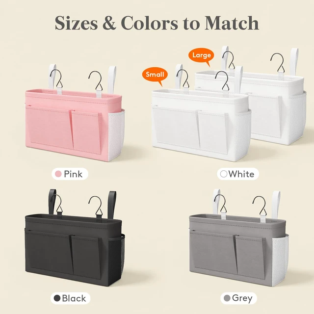 Alt view image 7 of 7 - Bedside Caddy Storage Organizer, Hanging Storage Bag for Bunk Bed | Bed Caddy with Fixed Straps, Book Remotes Holder for Home, College, Dorm, Bunk, Hospital, Crib Bed Rails, White