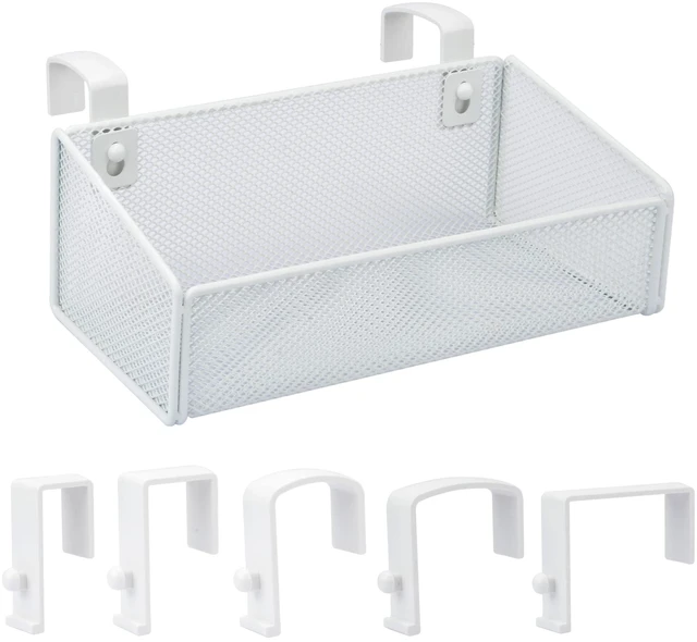 Main image of Bedside Caddy Hanging Storage Basket Beside Shelf Metal Organizer for Collage Dorm Bunk Bed,Hospital Bed,Baby Bed - Bedroom Essentials for Magazine,Remote Control,Phone,Drinks (White)
