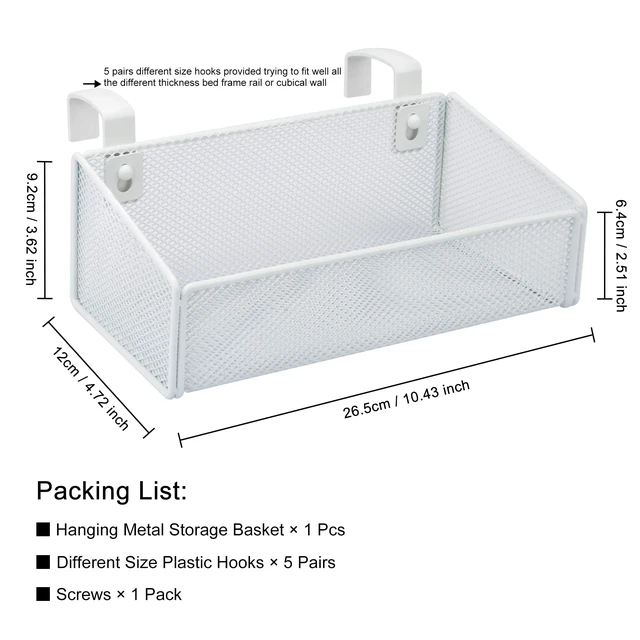 Alt view image 2 of 6 - Bedside Caddy Hanging Storage Basket Beside Shelf Metal Organizer for Collage Dorm Bunk Bed,Hospital Bed,Baby Bed - Bedroom Essentials for Magazine,Remote Control,Phone,Drinks (White)