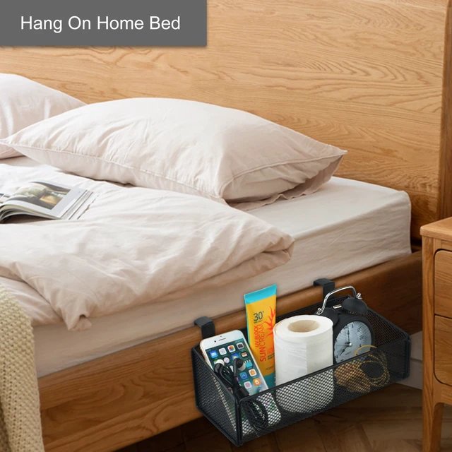 Alt view image 4 of 6 - Bedside Caddy Hanging Storage Basket Beside Shelf Metal Organizer for Collage Dorm Bunk Bed,Hospital Bed,Baby Bed - Bedroom Essentials for Magazine,Remote Control,Phone,Drinks (White)