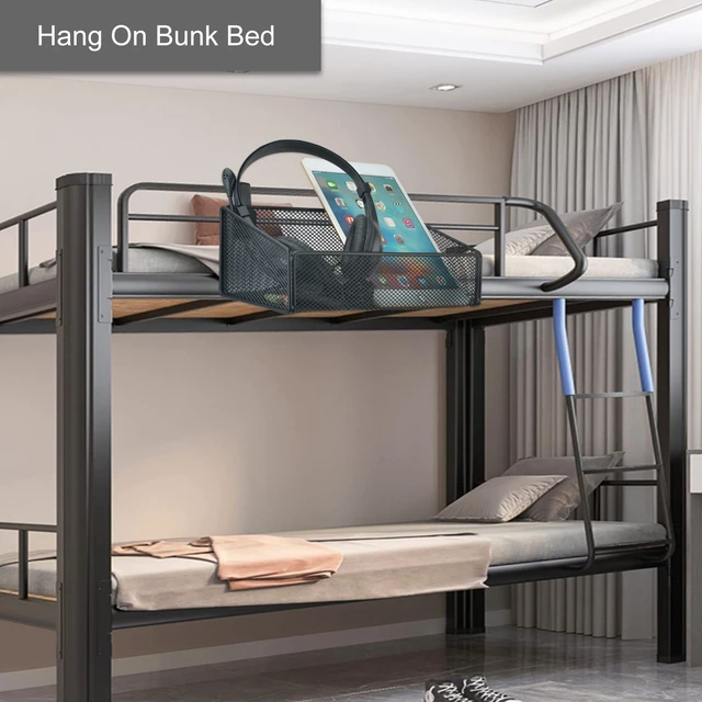 Alt view image 5 of 6 - Bedside Caddy Hanging Storage Basket Beside Shelf Metal Organizer for Collage Dorm Bunk Bed,Hospital Bed,Baby Bed - Bedroom Essentials for Magazine,Remote Control,Phone,Drinks (White)