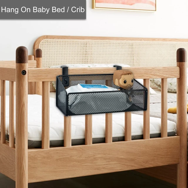 Alt view image 6 of 6 - Bedside Caddy Hanging Storage Basket Beside Shelf Metal Organizer for Collage Dorm Bunk Bed,Hospital Bed,Baby Bed - Bedroom Essentials for Magazine,Remote Control,Phone,Drinks (White)