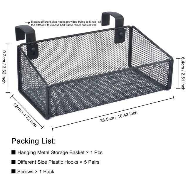 Alt view image 2 of 6 - Bedside Caddy Hanging Storage Basket Beside Shelf Metal Organizer for Collage Dorm Bunk Bed,Hospital Bed,Baby Bed - Bedroom Essentials for Magazine,Remote Control,Phone,Drinks (Black)