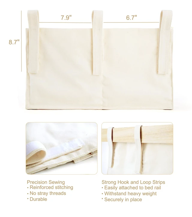 Alt view image 6 of 7 - Bedside Caddy, Macrame Bunk Bed Hanging Organizer, 7 Pockets Ivory | Dorm Room Essentials, Boho Storage Bag, Remote Books Magazines Phone Snacks Drinks Holder, Bedroom Nursery Loft Baby Bed Rail