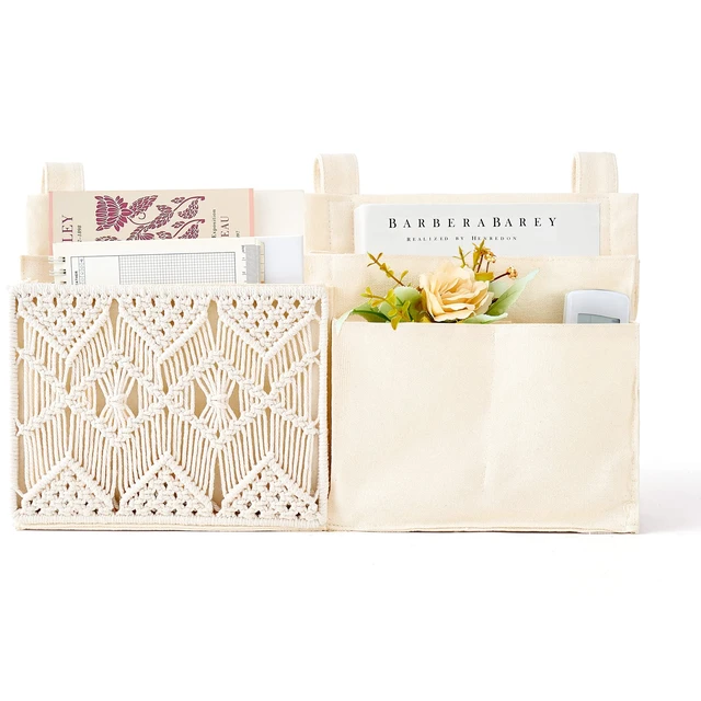 Alt view image 7 of 7 - Bedside Caddy, Macrame Bunk Bed Hanging Organizer, 7 Pockets Ivory | Dorm Room Essentials, Boho Storage Bag, Remote Books Magazines Phone Snacks Drinks Holder, Bedroom Nursery Loft Baby Bed Rail