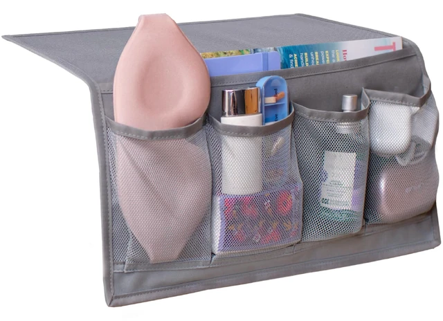 Main image of Slumber & Stow Hanging Bedside Caddy Organizer, 5 Pockets | Bed caddy, couch caddy, mesh storage for phones, tablets, remotes, books, glasses, bunk beds, RVs, dorm rooms, 10"x17.3"
