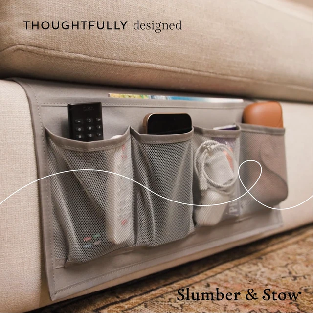 Alt view image 6 of 7 - Slumber & Stow Hanging Bedside Caddy Organizer, 5 Pockets | Bed caddy, couch caddy, mesh storage for phones, tablets, remotes, books, glasses, bunk beds, RVs, dorm rooms, 10"x17.3"