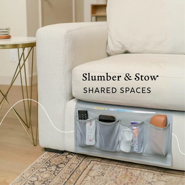 Alt view image 7 of 7 - Slumber & Stow Hanging Bedside Caddy Organizer, 5 Pockets | Bed caddy, couch caddy, mesh storage for phones, tablets, remotes, books, glasses, bunk beds, RVs, dorm rooms, 10"x17.3"