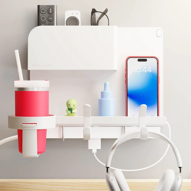 Main image of WallShelfie Bedside Wall Organizer & Dorm Decor for Dorm Room - White | Dorm Room Essential, Floating Bedside Shelf Wall Mount Organizer, Remote Control Holder, Cool Teen Girls Trendy Stuff,