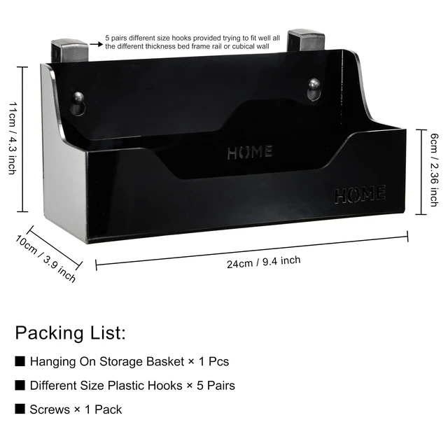 Alt view image 2 of 7 - Bedside Caddy Hanging Storage Basket Little Plastic Beside Shelf Hang-on Storage Organizer for Collage Dorm Bunk Bed,Changing Table - Bedroom Essentials for Phone,Mini Speaker,Tissues (Black)