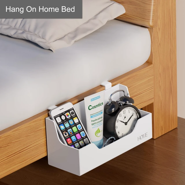 Alt view image 5 of 7 - Bedside Caddy Hanging Storage Basket Little Plastic Beside Shelf Hang-on Storage Organizer for Collage Dorm Bunk Bed,Changing Table - Bedroom Essentials for Phone,Mini Speaker,Tissues (Black)