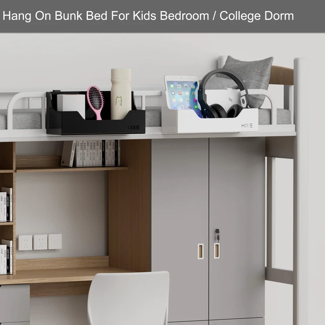 Alt view image 6 of 7 - Bedside Caddy Hanging Storage Basket Little Plastic Beside Shelf Hang-on Storage Organizer for Collage Dorm Bunk Bed,Changing Table - Bedroom Essentials for Phone,Mini Speaker,Tissues (Black)