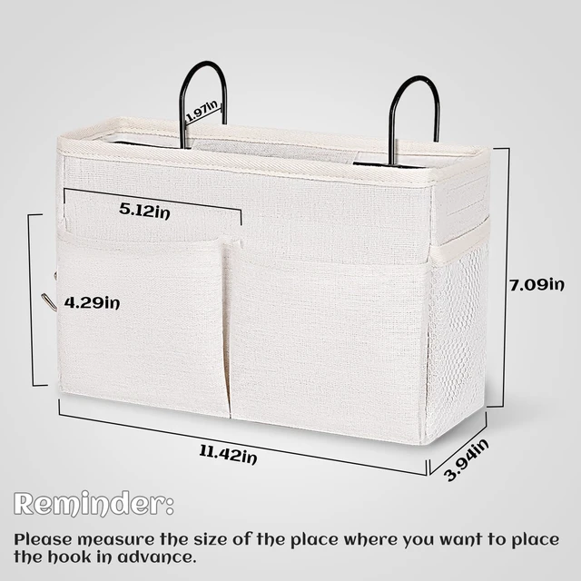 Alt view image 2 of 6 - Bedside Caddy Organizer, Hanging Storage Bag with Hooks, White | Bed Caddy, Books, Remotes, Magazines Holder for Home/College/Bunk/Bed Dorm/Hospital Crib Bed Rails
