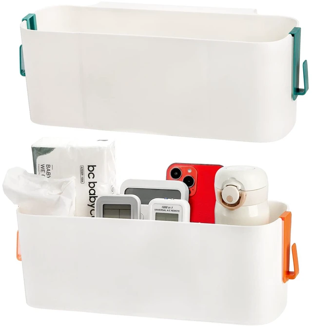 Main image of 2 Pack Bedside Caddy Organizer, Plastic Bunk Bed Shelf, Dorm Bedside Holder, Multi Storage Pocket Holder for Kids Loft Bed Rail Rv Bathroom College with Hook