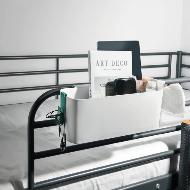Alt view image 5 of 7 - 2 Pack Bedside Caddy Organizer, Plastic Bunk Bed Shelf, Dorm Bedside Holder, Multi Storage Pocket Holder for Kids Loft Bed Rail Rv Bathroom College with Hook