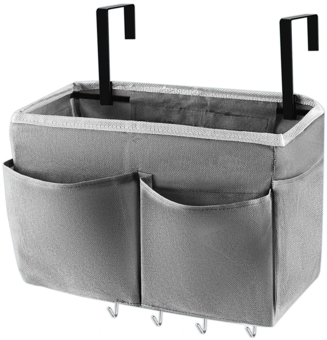 Main image of Bedside Caddy Organizer 5 Pockets and 4 Hooks for Bunk Bed Grey | Hanging Storage Bag for Headboards