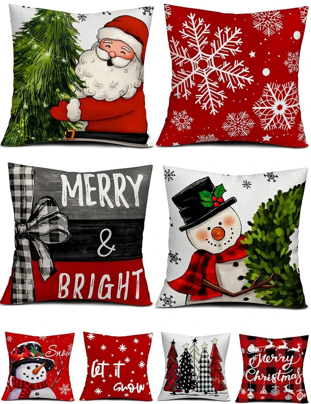 Main image of Christmas Pillow Covers 18x18 4Pcs Double-Sided Print Home Decor | 8 Chritmas Patterns, Soft Cozy Fabric with Santa Claus,Christmas Tree, Snowflake, Winter Decor, For Porch Sofa Bed Livingroom