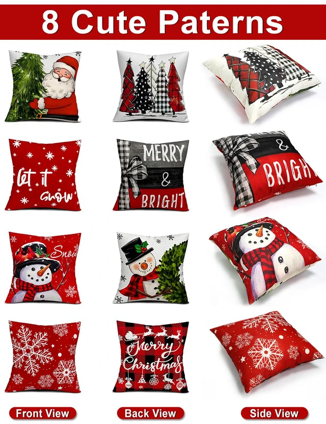 Alt view image 3 of 7 - Christmas Pillow Covers 18x18 4Pcs Double-Sided Print Home Decor | 8 Chritmas Patterns, Soft Cozy Fabric with Santa Claus,Christmas Tree, Snowflake, Winter Decor, For Porch Sofa Bed Livingroom