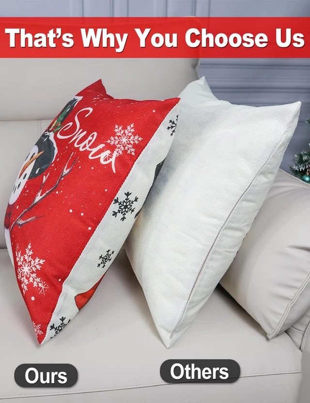Alt view image 4 of 7 - Christmas Pillow Covers 18x18 4Pcs Double-Sided Print Home Decor | 8 Chritmas Patterns, Soft Cozy Fabric with Santa Claus,Christmas Tree, Snowflake, Winter Decor, For Porch Sofa Bed Livingroom