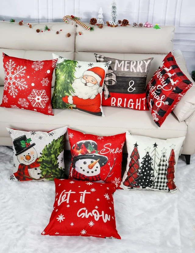 Alt view image 5 of 7 - Christmas Pillow Covers 18x18 4Pcs Double-Sided Print Home Decor | 8 Chritmas Patterns, Soft Cozy Fabric with Santa Claus,Christmas Tree, Snowflake, Winter Decor, For Porch Sofa Bed Livingroom