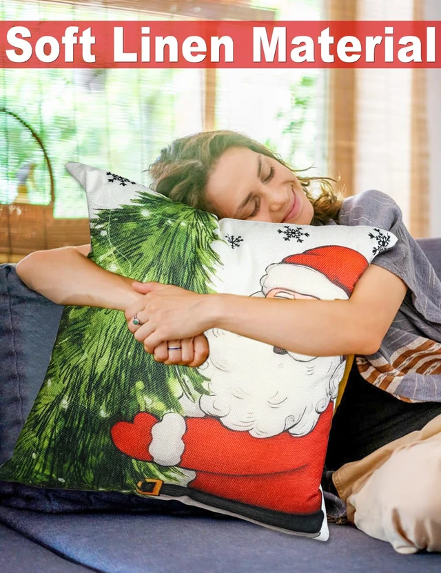 Alt view image 6 of 7 - Christmas Pillow Covers 18x18 4Pcs Double-Sided Print Home Decor | 8 Chritmas Patterns, Soft Cozy Fabric with Santa Claus,Christmas Tree, Snowflake, Winter Decor, For Porch Sofa Bed Livingroom