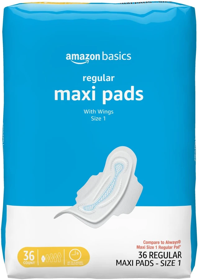Main image of Thick Maxi Pads with Wings for Periods, Regular Absorbency, Feminine Pads, Unscented, Size 1, 36 Count