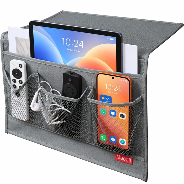 Main image of Bedside Storage Organizer with 4 Pockets, Bedside Caddy, Table Cabinet Storage Organizer for TV Remote Control, Phones, Magazines, Tablets, Accessories, Grey