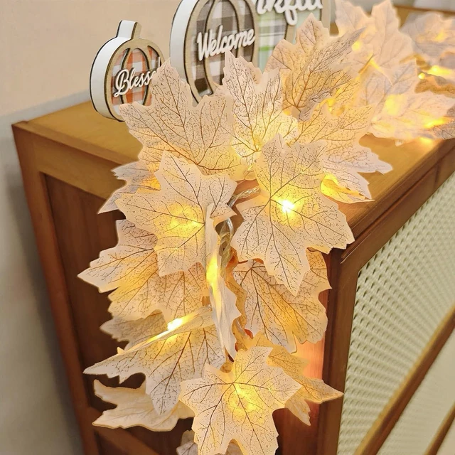 Main image of Fall Decor 2 Pack Lighted Fall Garland with Lights Battery Operated (White) | Fall Decorations for Home