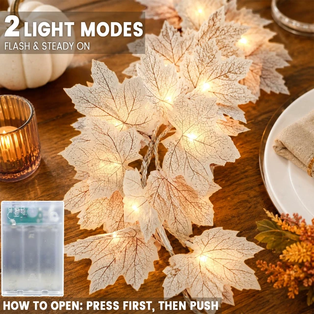 Alt view image 2 of 7 - Fall Decor 2 Pack Lighted Fall Garland with Lights Battery Operated (White) | Fall Decorations for Home