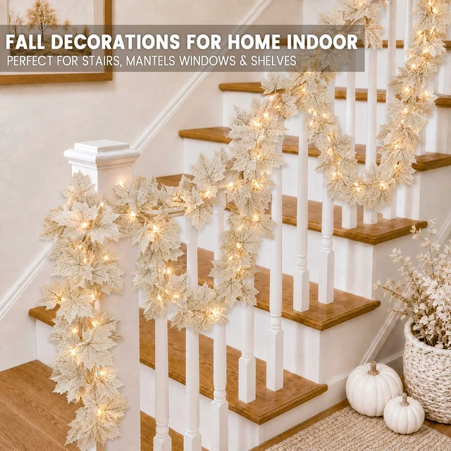 Alt view image 5 of 7 - Fall Decor 2 Pack Lighted Fall Garland with Lights Battery Operated (White) | Fall Decorations for Home