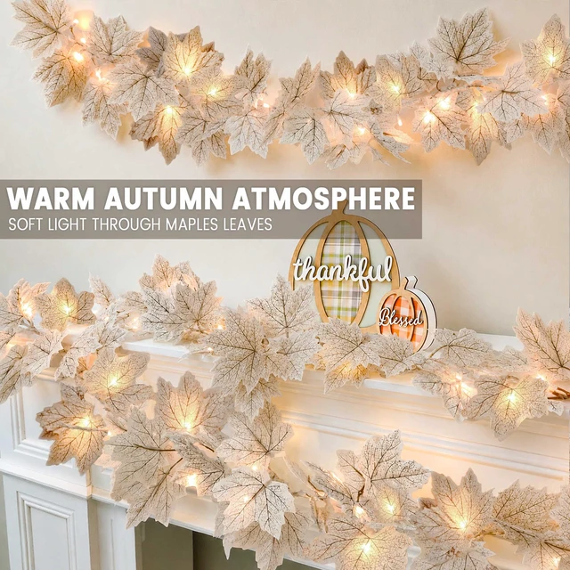 Alt view image 4 of 7 - Fall Decor 2 Pack Lighted Fall Garland with Lights Battery Operated (White) | Fall Decorations for Home