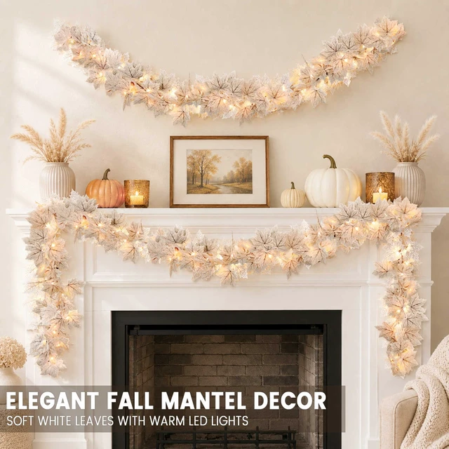 Alt view image 7 of 7 - Fall Decor 2 Pack Lighted Fall Garland with Lights Battery Operated (White) | Fall Decorations for Home