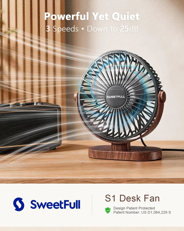 Alt view image 2 of 6 - Small USB Desk Fan, Desktop Table Fan, Quiet Office Mini - Black | 5.8" Personal Fan; 3 Speeds; 360° Adjustable; 25dB; 10oz; USB Powered; Stable Base; Easy Cleaning-Home & Cooling; Retro Decor